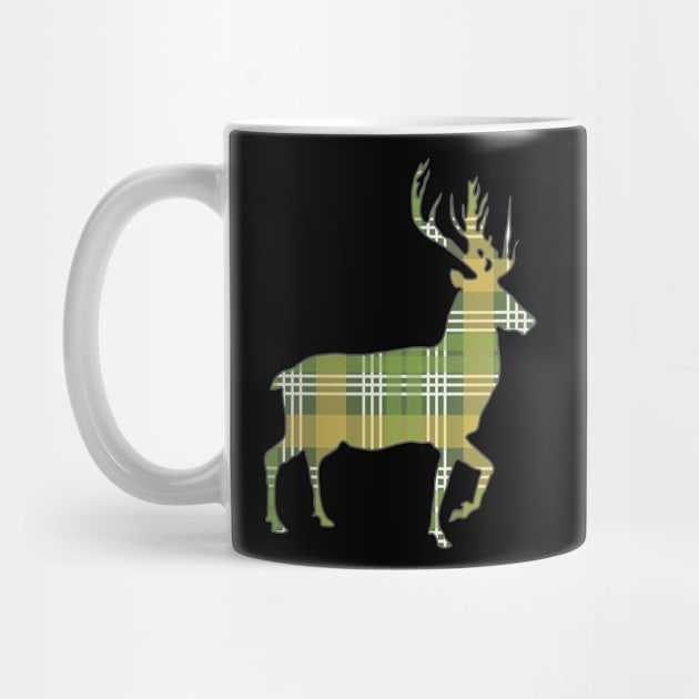 Green, Yellow and White Tartan Scottish Stag Silhouette by MacPean